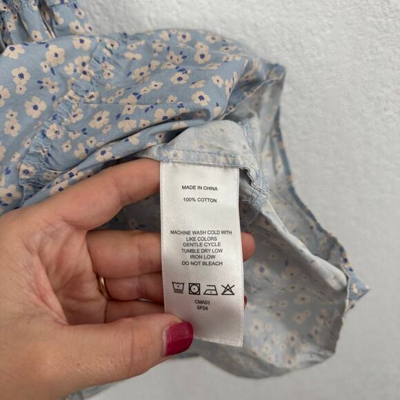 Quince Toddler Floral Ruffle Cotton Poplin Smocked Dress Blue Ditsy Daisy 3T - Picture 7 of 8